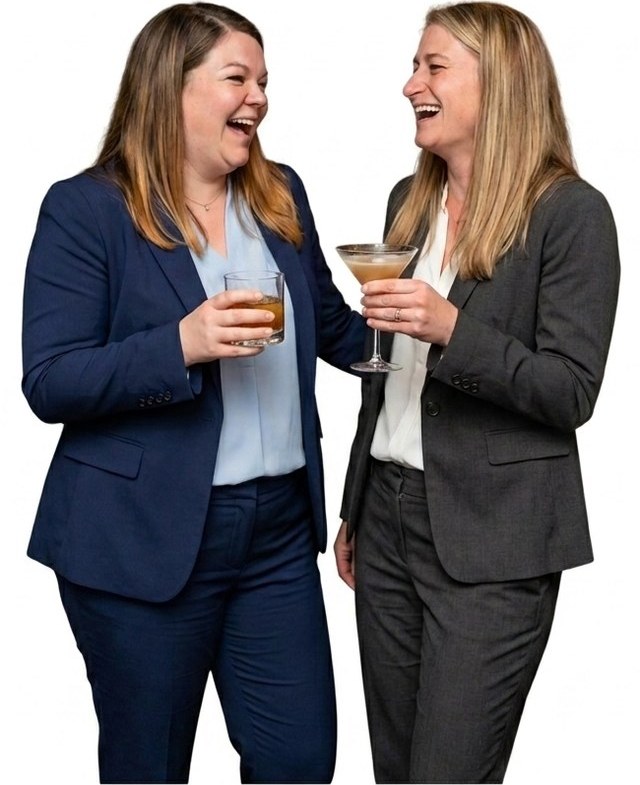 Haidee Griswold and Shannon Dallyn laughing together, each holding a cocktail.